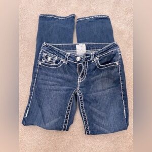 flared dark blue y2k L.A idol USA rhinestone jeans low rise